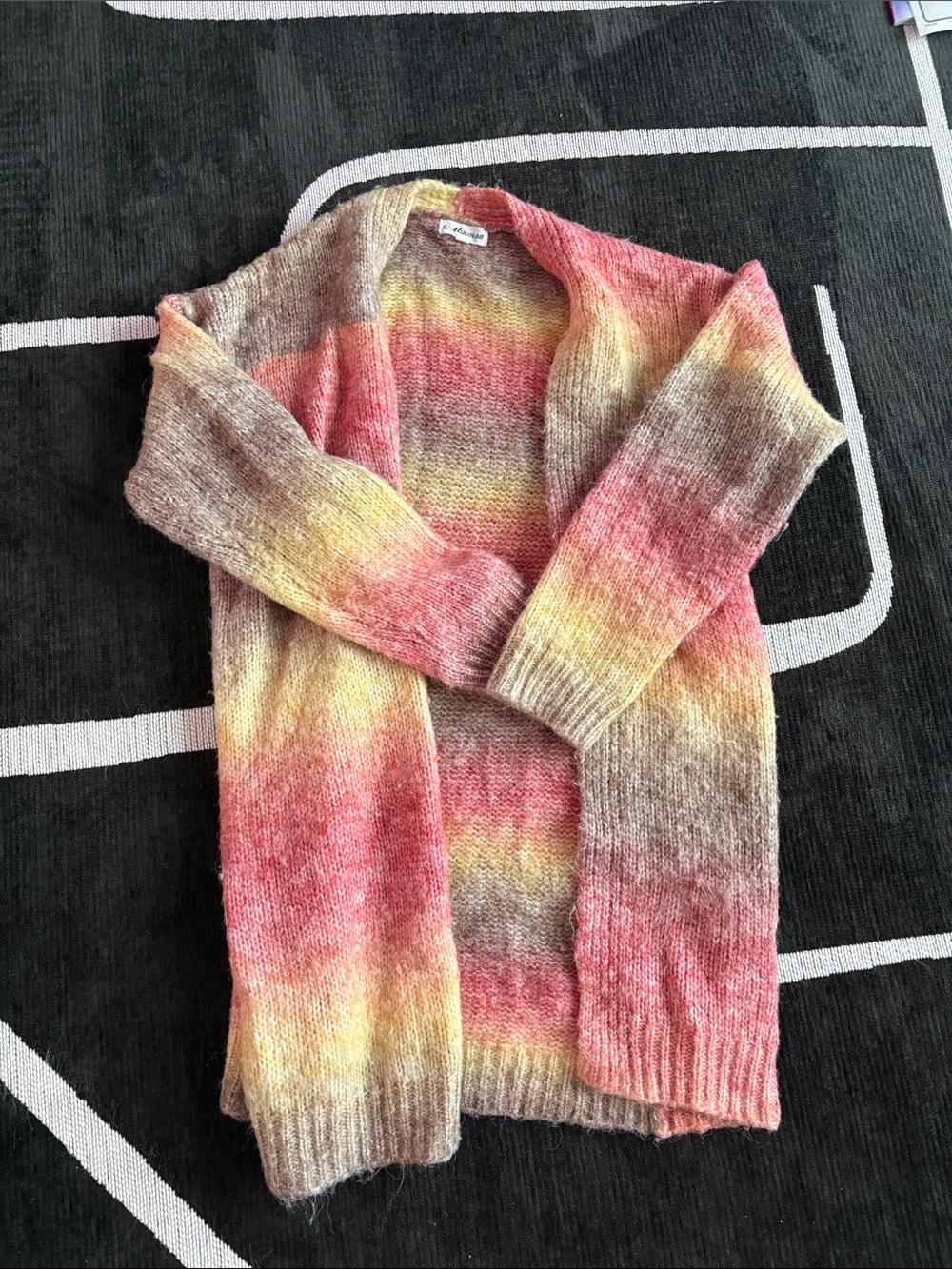 MACARON Multicolor Pink Yellow Brown Open-Front Cardigan